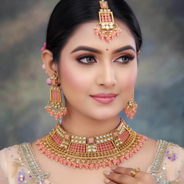 Yaarita’s Peach Color Choker Kundan Polki Necklace Set