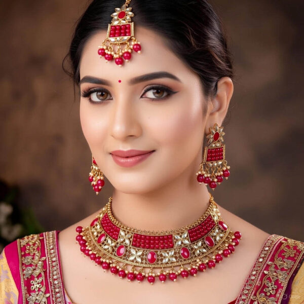 Yaarita’s Red Color Choker Kundan Necklace Set